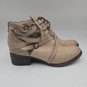 Freebird by Steven Brown Leather Stair Boho Ankle Bootie Strappy Zip Women's 7 M